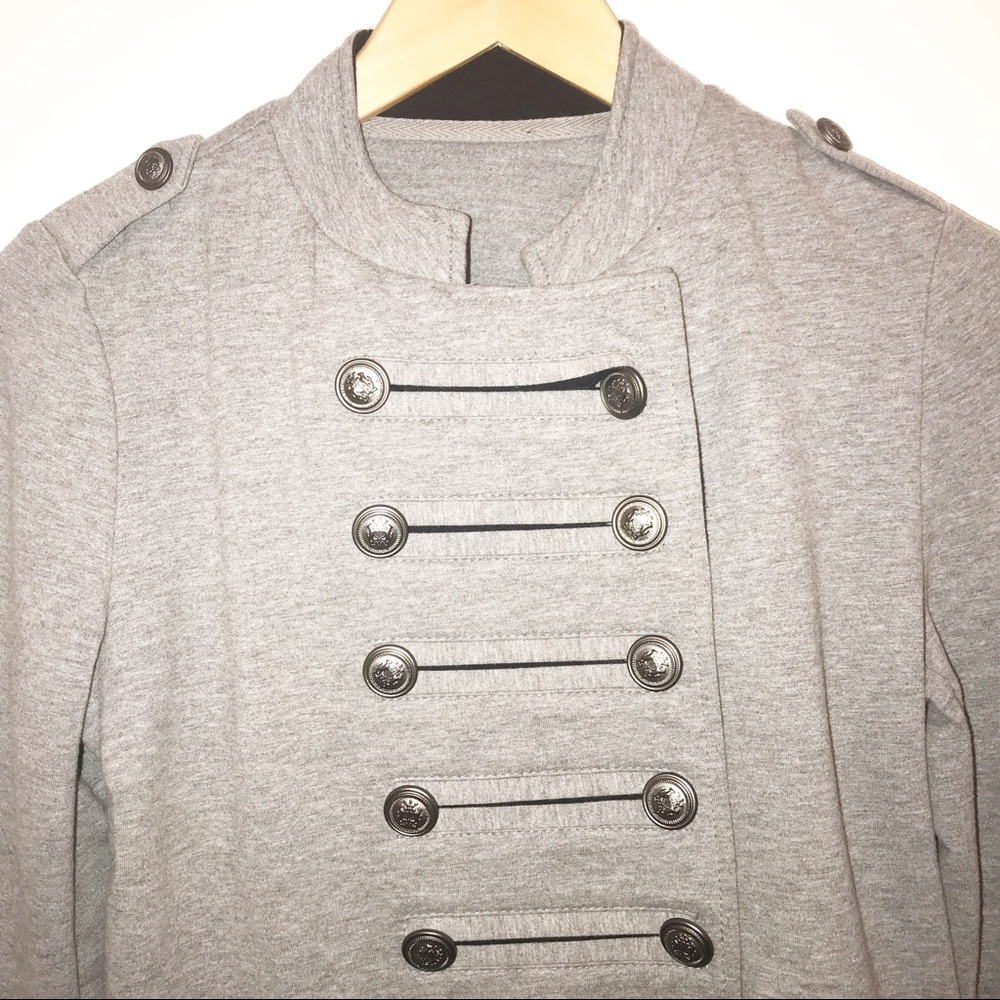 Express Military Band Comfy Button Up Gray Stretc… - image 4